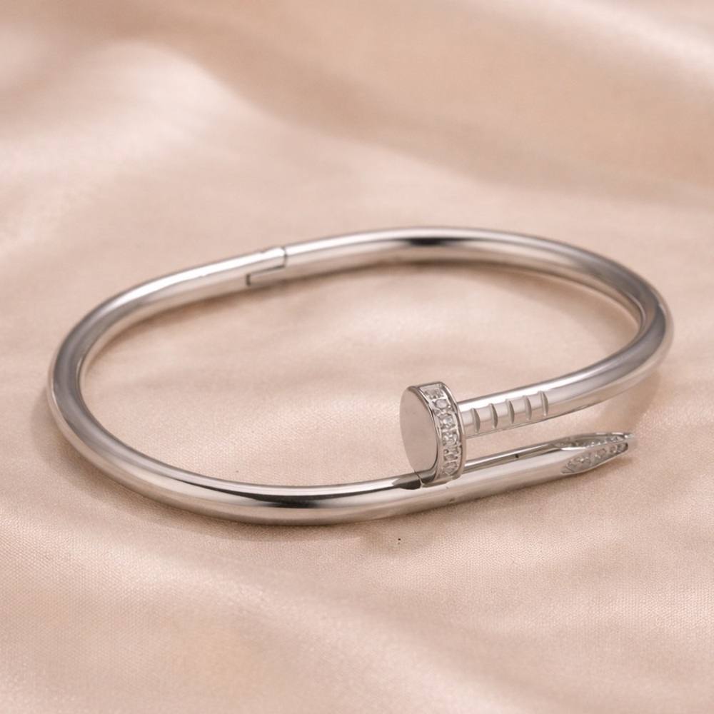 Silver Nail Bangle Crystal Bracelet